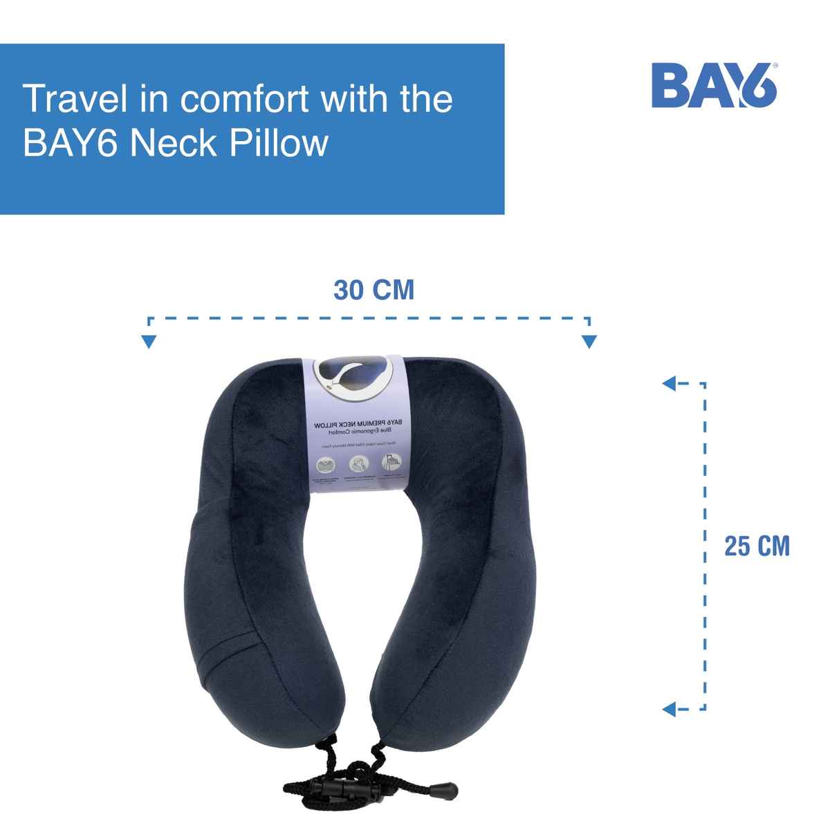 BAY6 Unisex Solid Polyester Neck Pillow | Blue - One Size