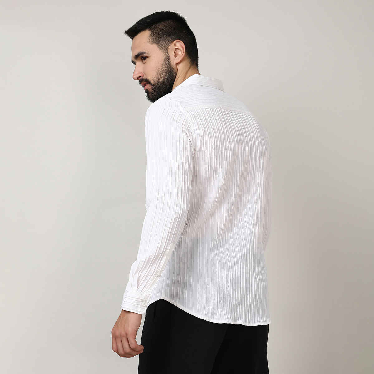 Campus Sutra Men's Self-Design Striped Shirt | White - S