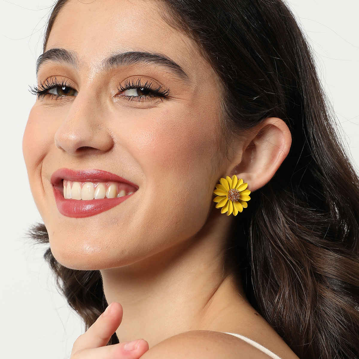 Sohi Yellow Gold Plated Floral Studs Earrings