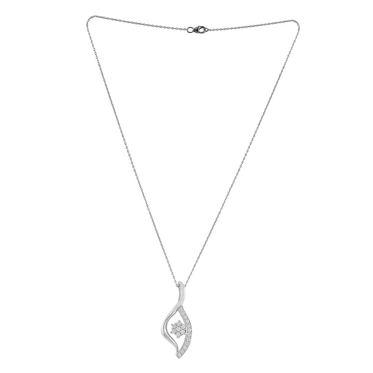 Voylla 925 Sterling Silver American Diamond Leaf Pendant With Chain