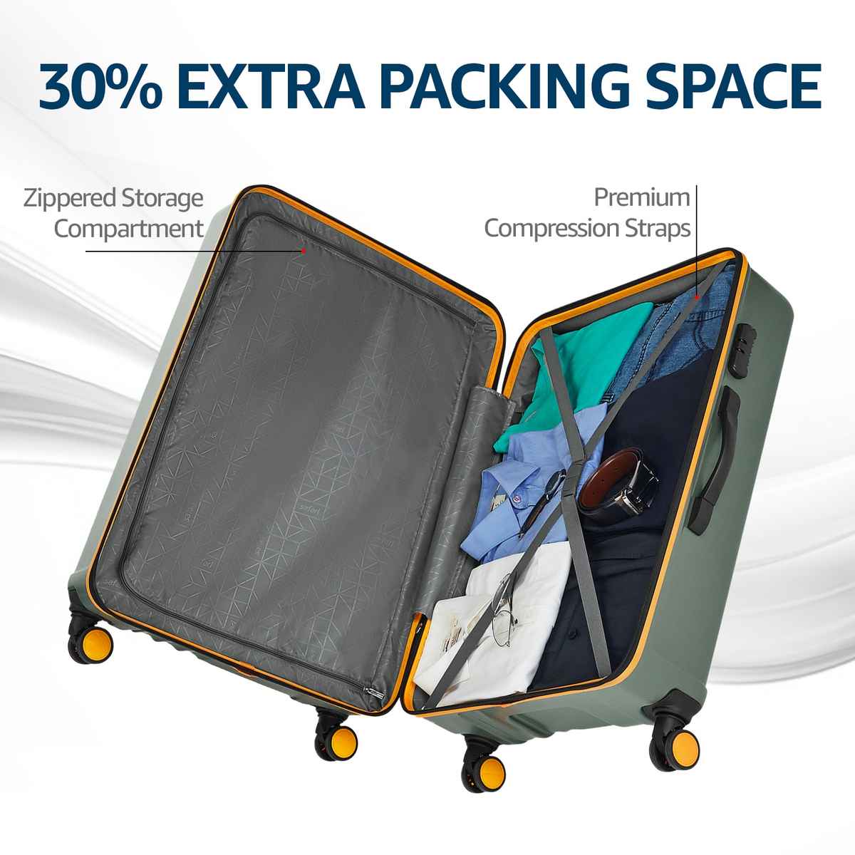 Safari Textured Polycarbonate 78 L Telescopic Trolley Bag | Thyme Green - M