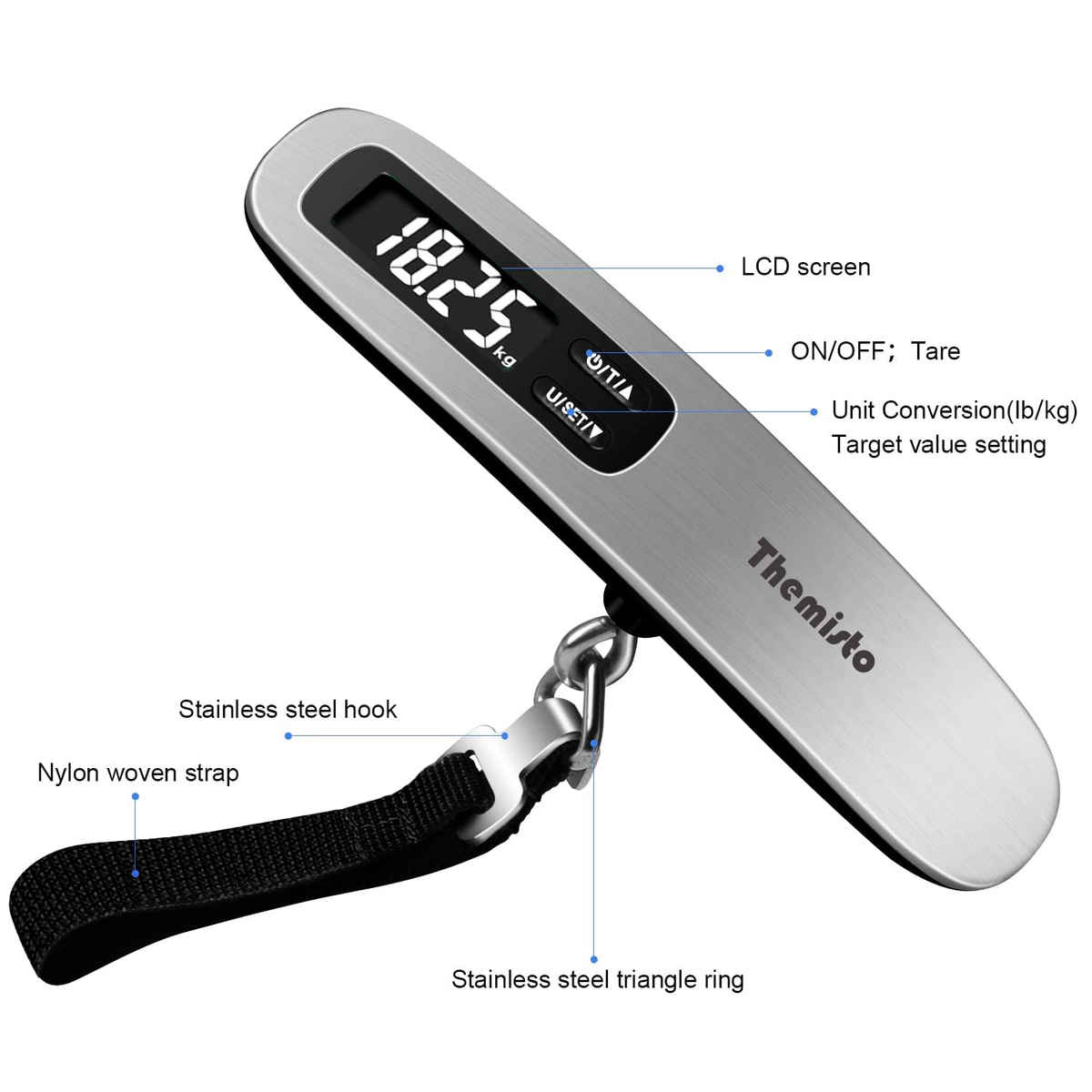 Themisto Th-Ws10 Digital Luggage Scale With Target Value Setting (50 kg) - Silver