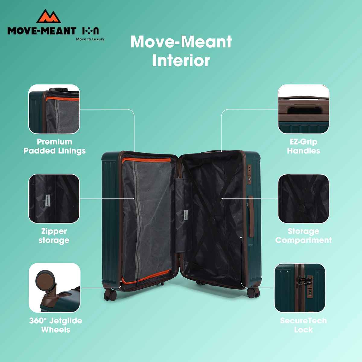 Move-Meant Travel Fun Medium Suitcase Olive | Polycarbonate Trolley | 8 Wheels, Number Lock - 66 cm