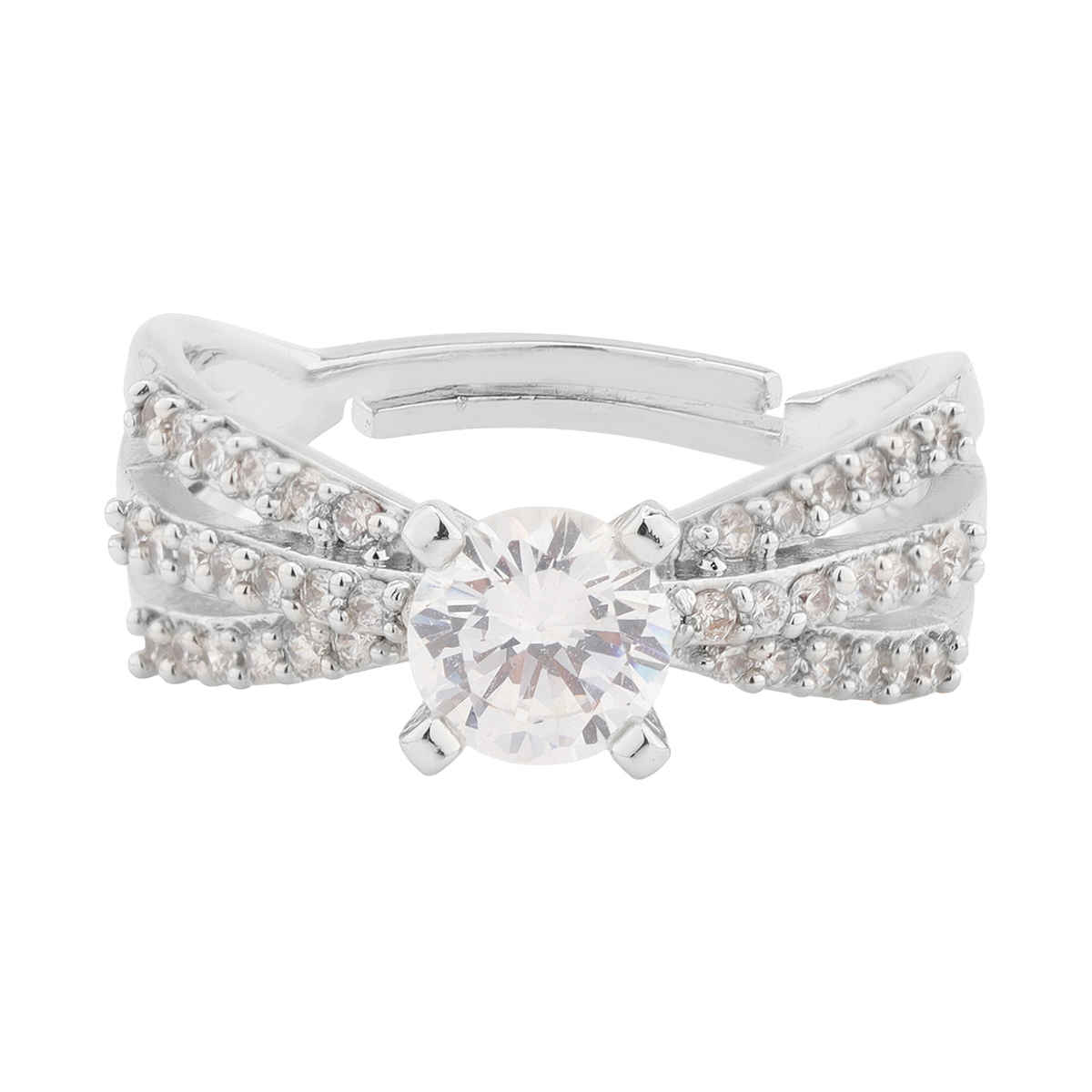 Voylla Valentines Day Celestial Triple-Band Silver Solitaire Ring