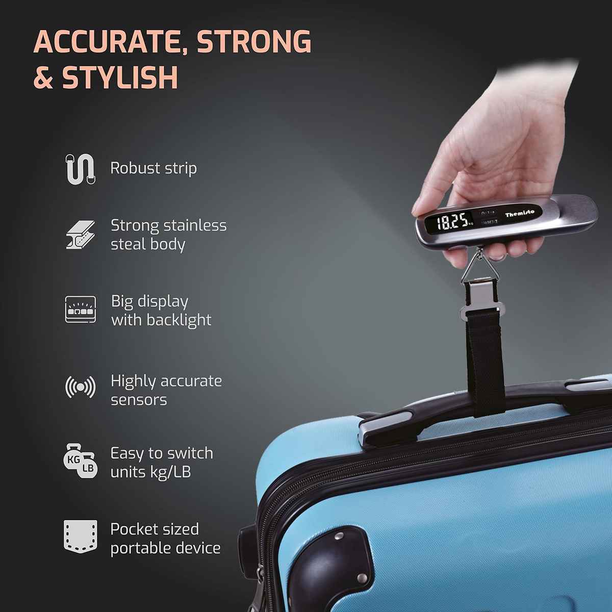 Themisto Th-Ws11 Digital Luggage Scale With Target Value Setting (50 kg) - Silver