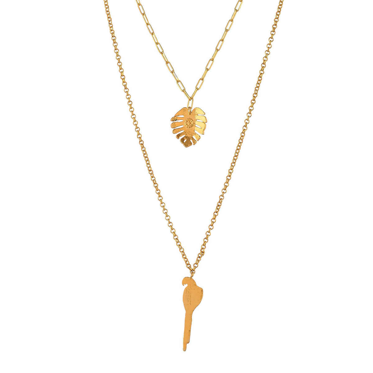 Voylla Hawaii Double-Layered Monstera And Tropical Bird Necklace