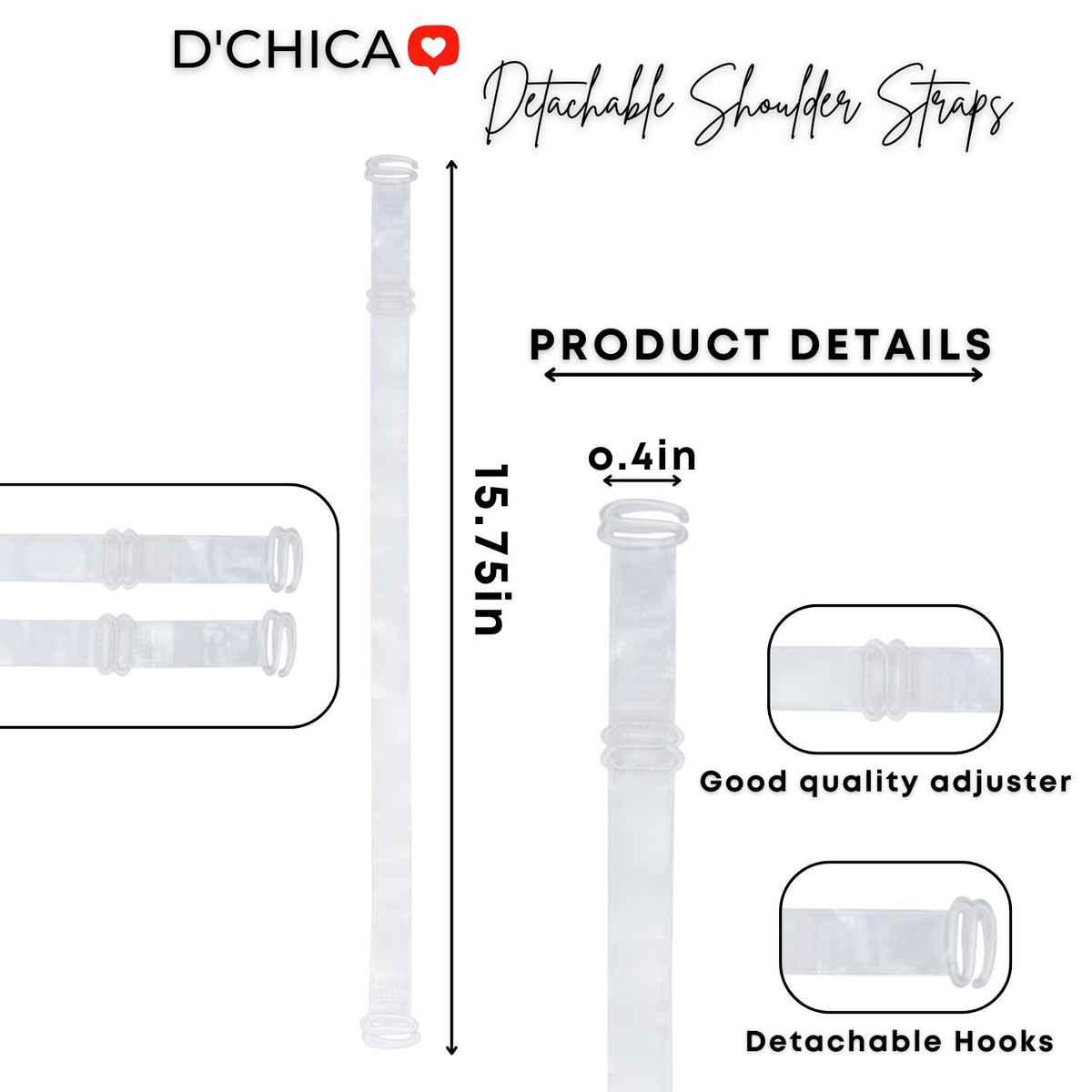 D'Chica Women's Nylon Elastane Bra Strap | Adjustable | Transparent - Free Size