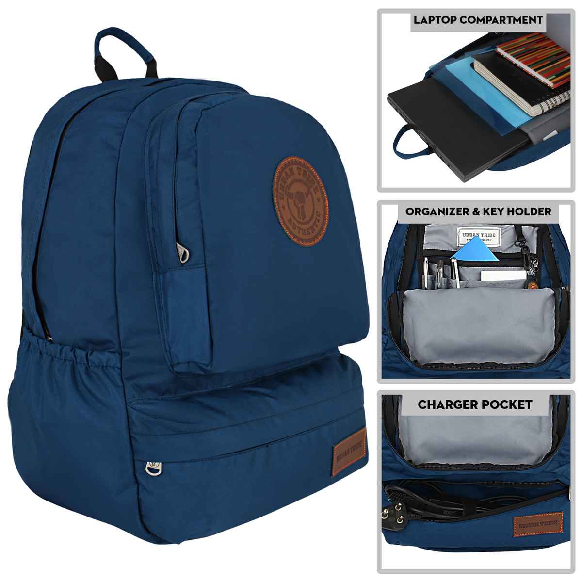 Urban Tribe Unisex Solid Polyester 20 L Laptop Backpack | Navy Blue - M