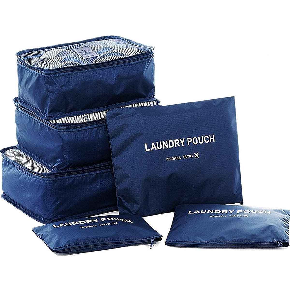 Awestuffs 6 pcs Luggage Compression Pouches, Laundry Bags and Digital Pouch | Navy Blue