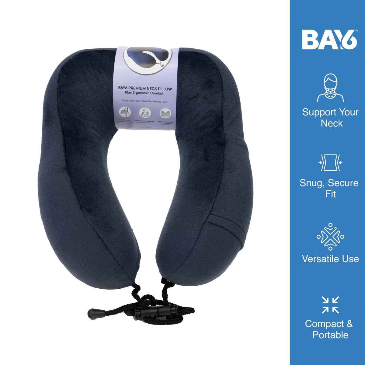 BAY6 Unisex Solid Polyester Neck Pillow | Blue - One Size