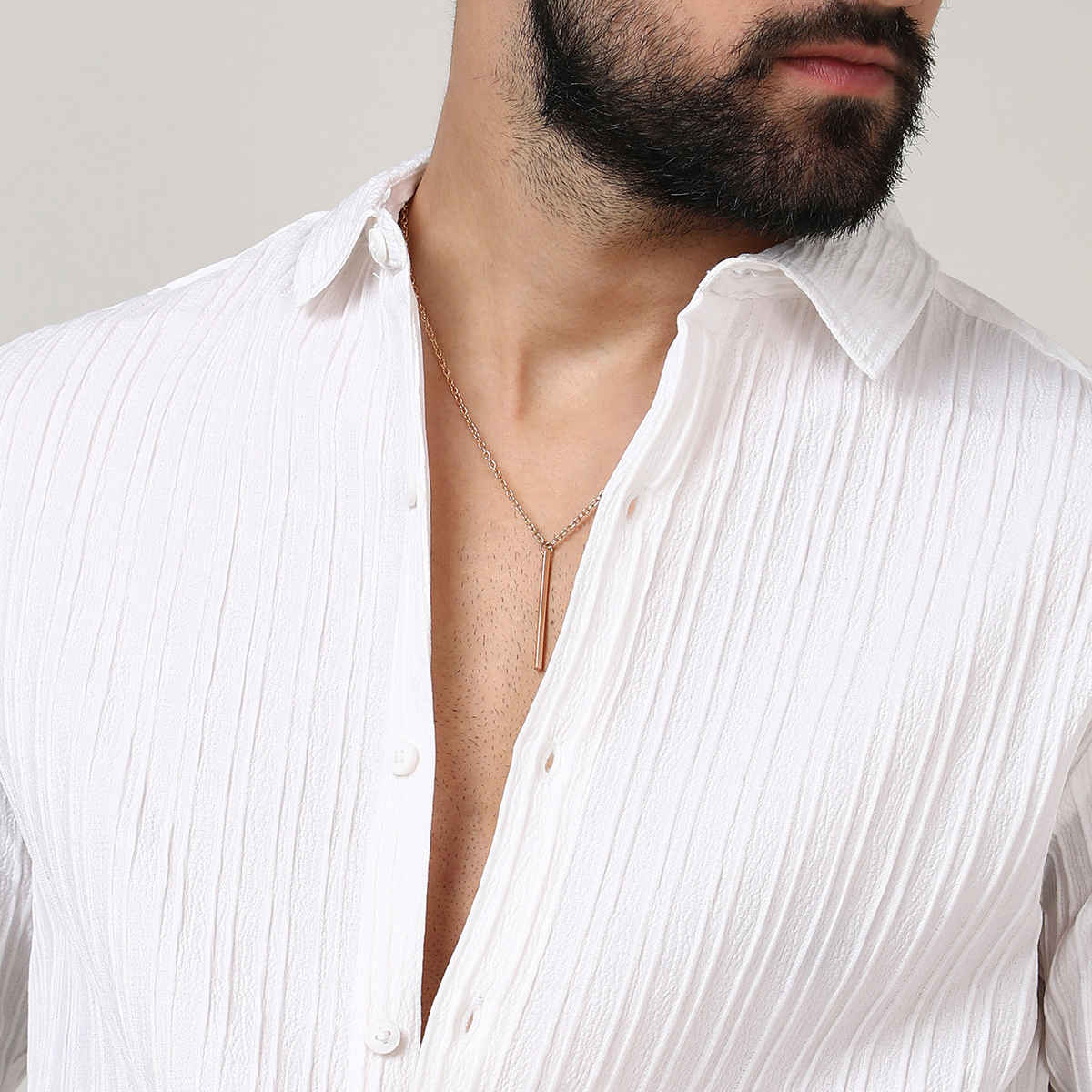 Campus Sutra Men's Self - Design Striped Shirt | White - L