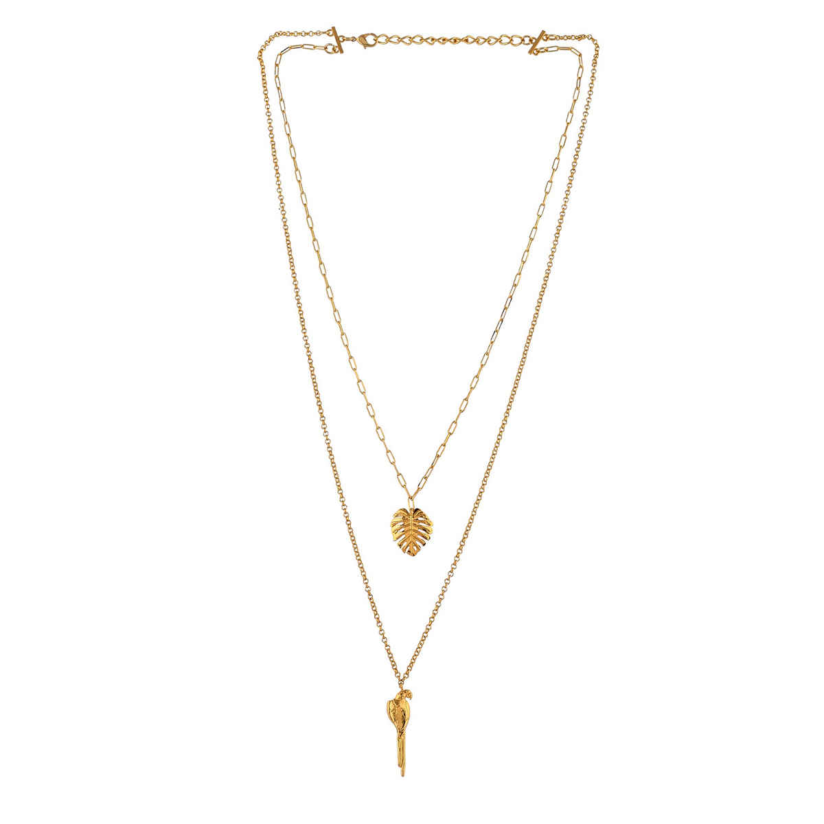 Voylla Hawaii Double-Layered Monstera And Tropical Bird Necklace