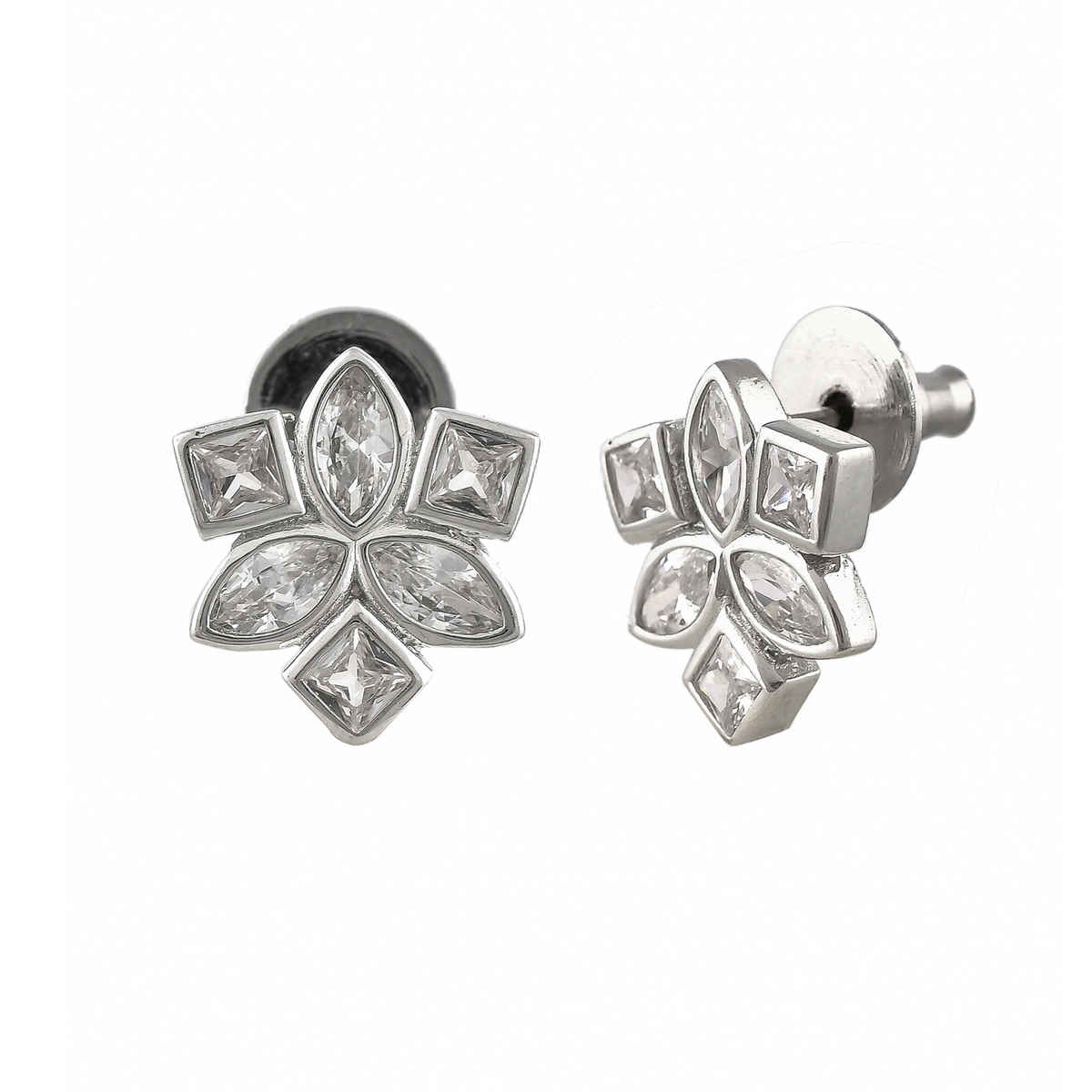 Voylla Sterling Silver Cluster Cz Floral Stud