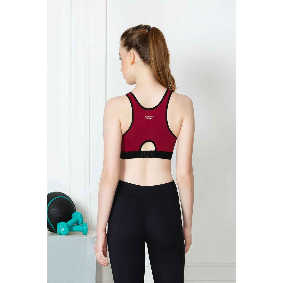 Van Heusen Proactive Women Wine Colour Blocked Anti Bacterial Wireless Racerback Sports Bra |S