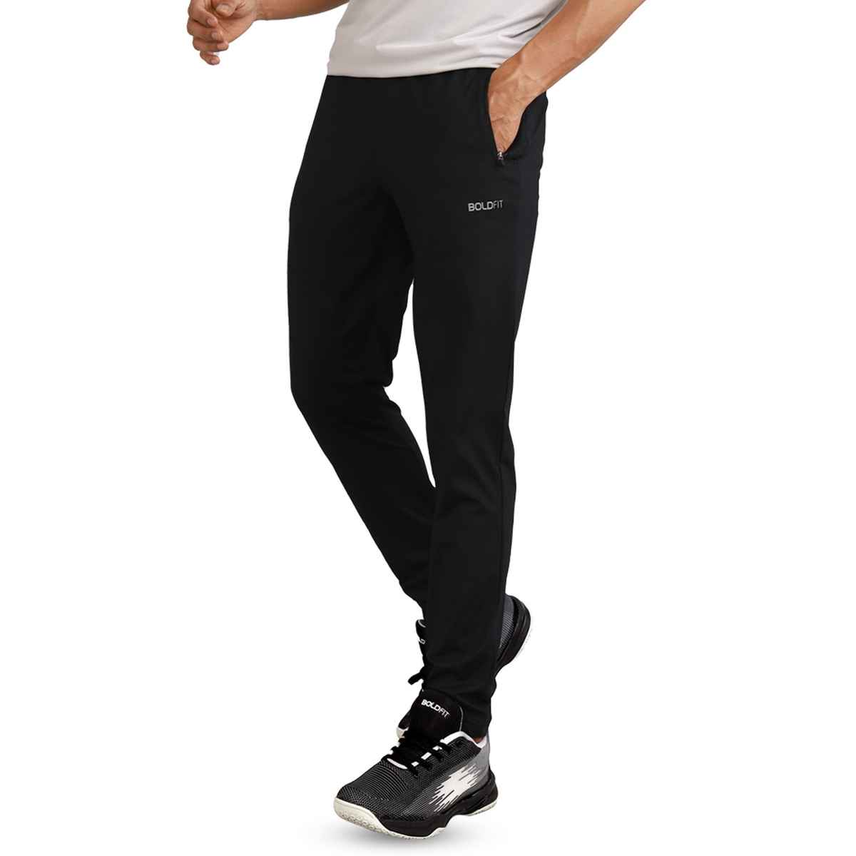 Boldfit Men's Track Pant Slim Fit Joggers Running Gym Lower Activewear | Black - XL