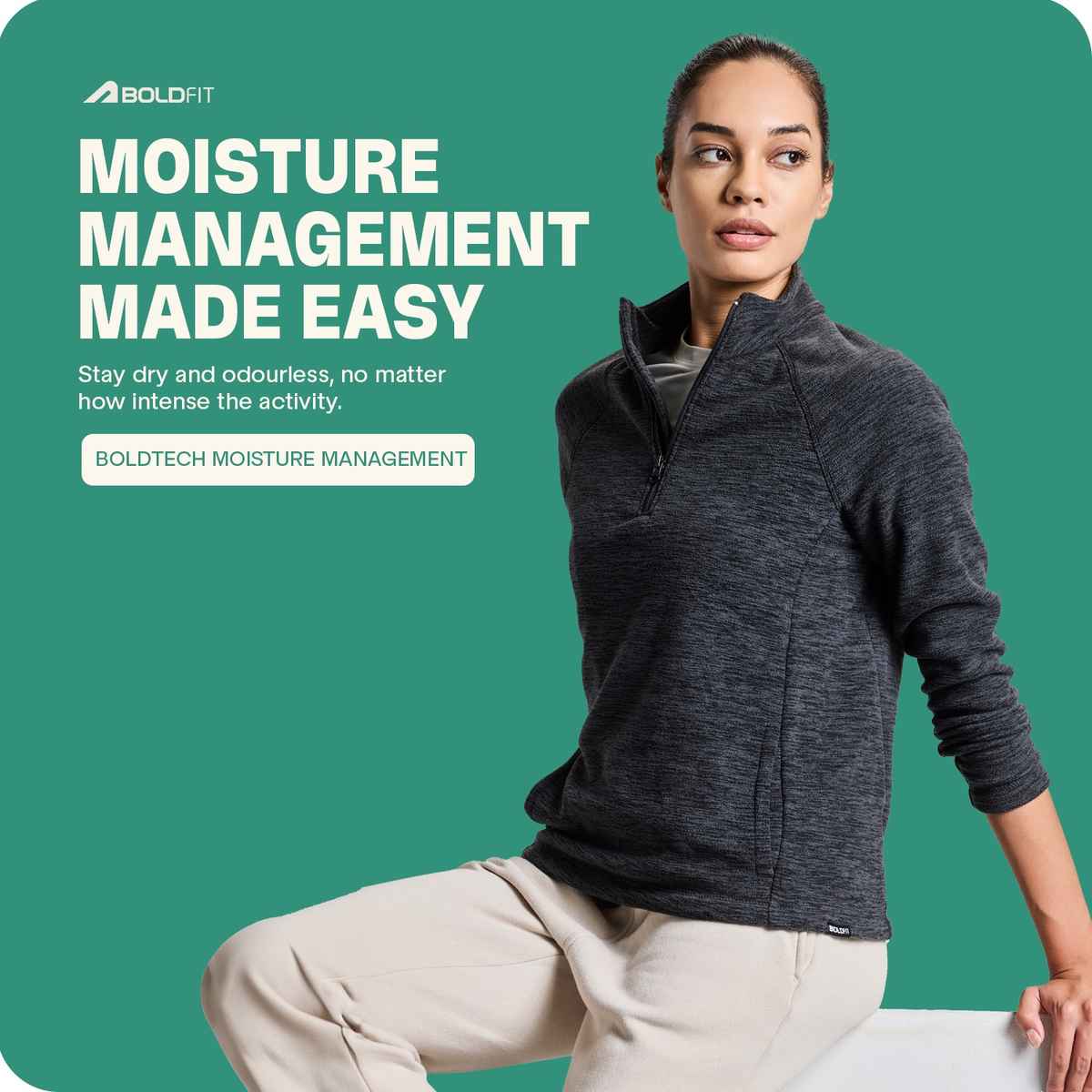 Boldfit Women's Sweatshirt Half Zipper Heavy Fleece Natural Insulation Anti Pilling | Grey - M