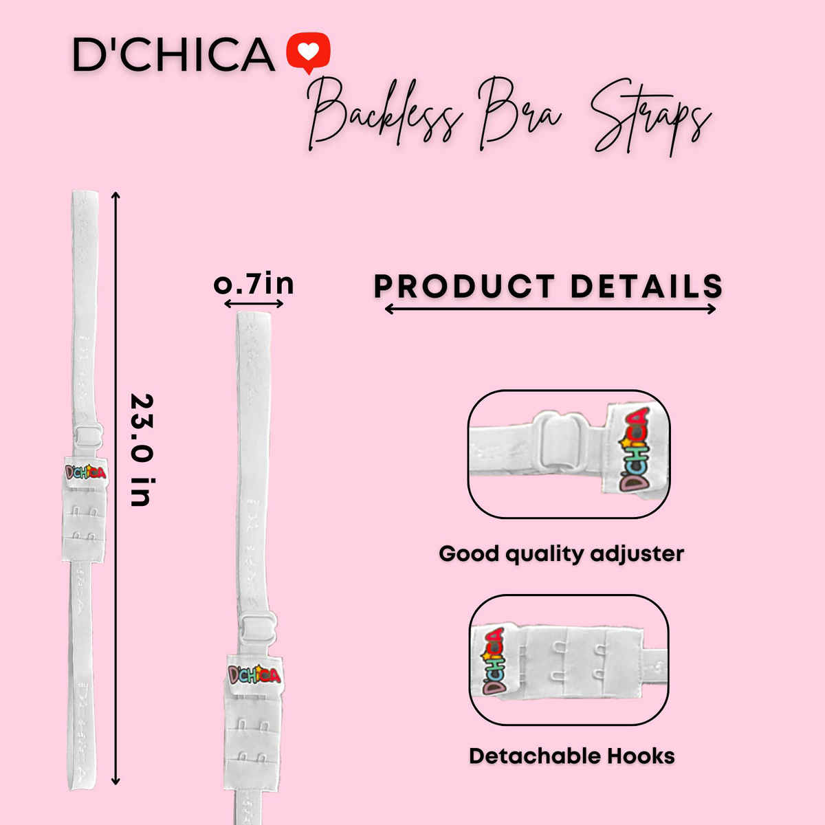 D'chica Women's Adjustable Low Back Bra Converter | 2-Hook Extender Strap | White - Free Size