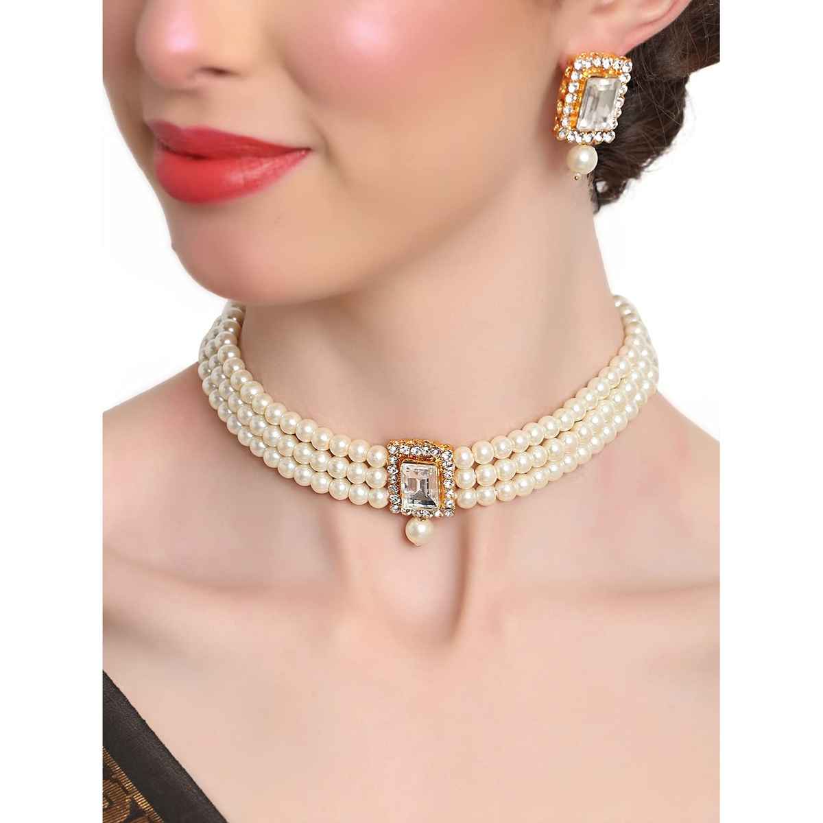 Shining Diva Fashion Latest Stylish Choker Traditional Pearl Necklace Set for Women | A12287s