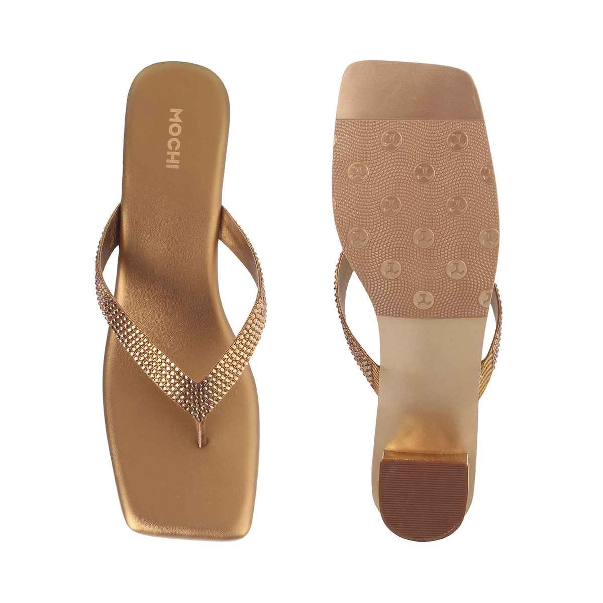 Mochi Women Antique Gold Color Slip On Ethnic | Size UK 6 | 35-4990