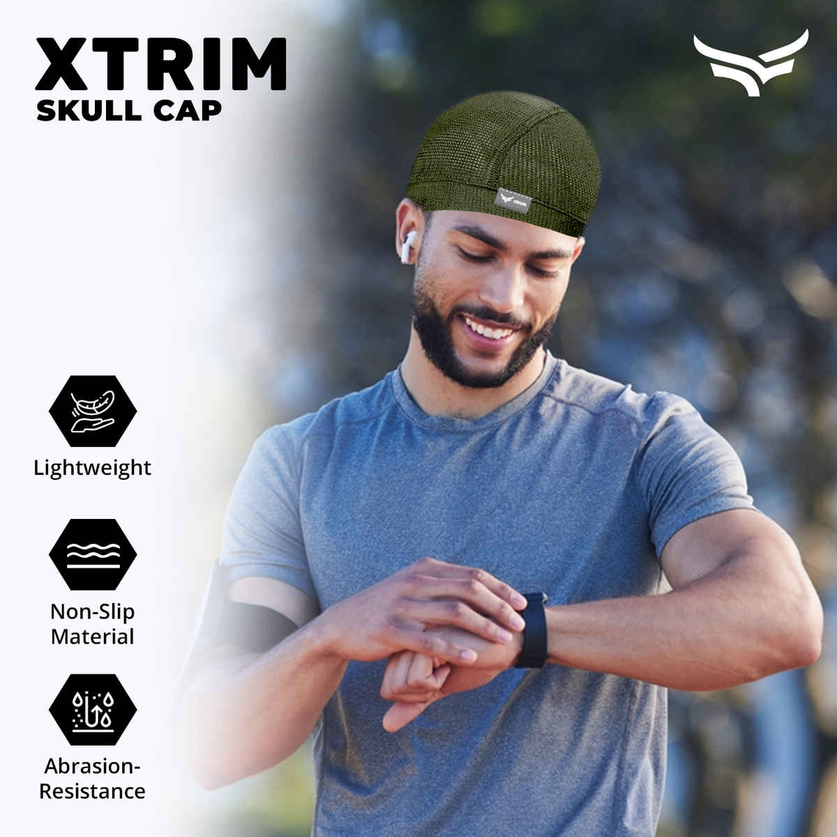 Xtrim Skull Cap for Bikers/Cyclists, Inner Helmet Liner, Sweat Cooling | Khaki | One Size Fits All