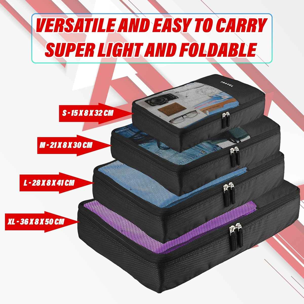 Kuber Industries Packing Cubes | Travel Mesh Suitcase Organizer Bags | Black