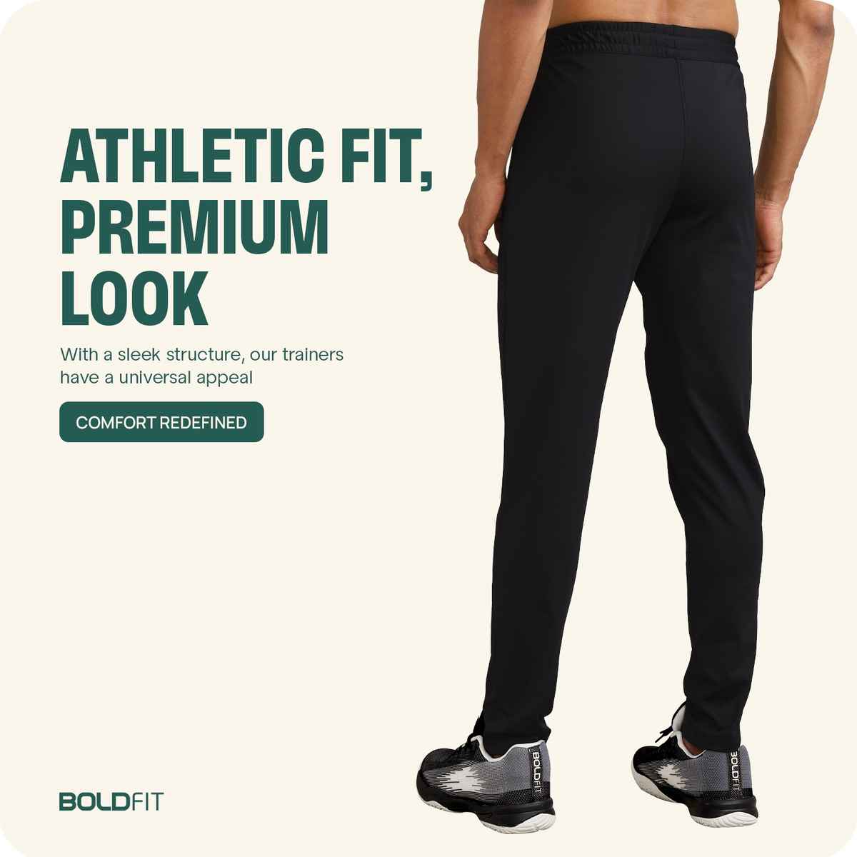 Boldfit Men's Track Pant Slim Fit Joggers Running Gym Lower Activewear | Black - XL