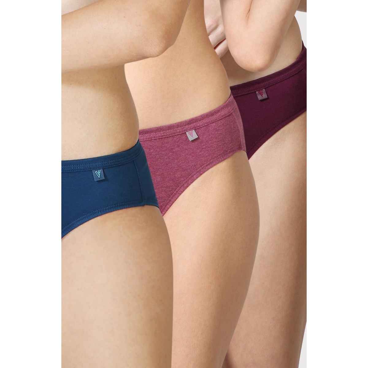 Van Heusen Women Cotton Dark Assorted Solid Moderate Coverage Bikini Panty | Pack of 3 - L