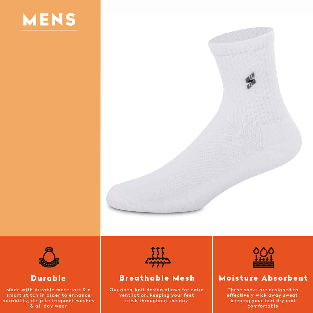 Supersox Men's Solid Combed Cotton Socks | Black and White - Free Size