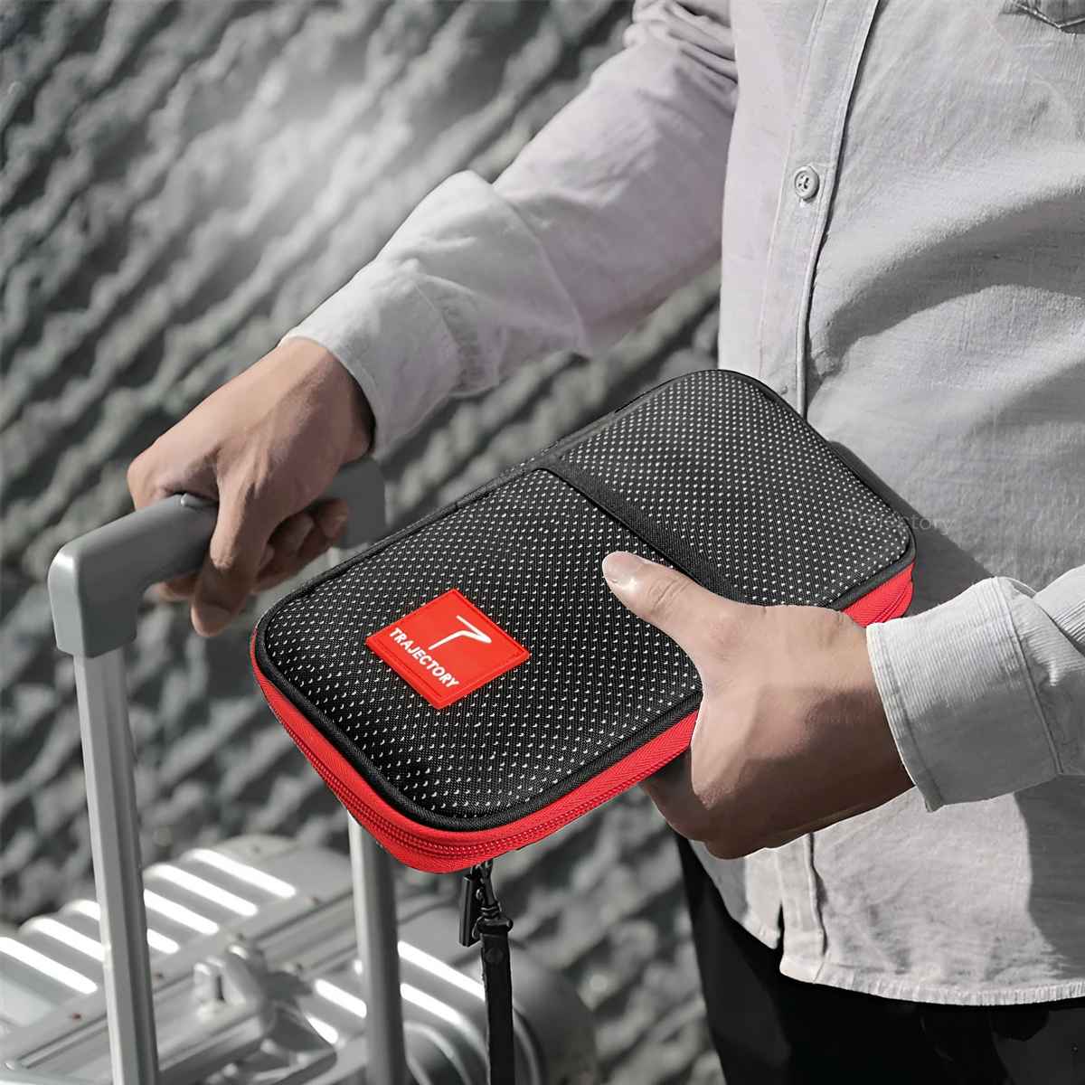 Trajectory Unisex Textured Polyester Passport Holder | Black