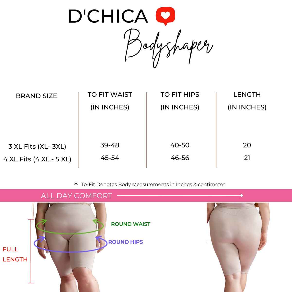D'chica Women's Body Shapewear | High-Waist | Skin - 3 XL