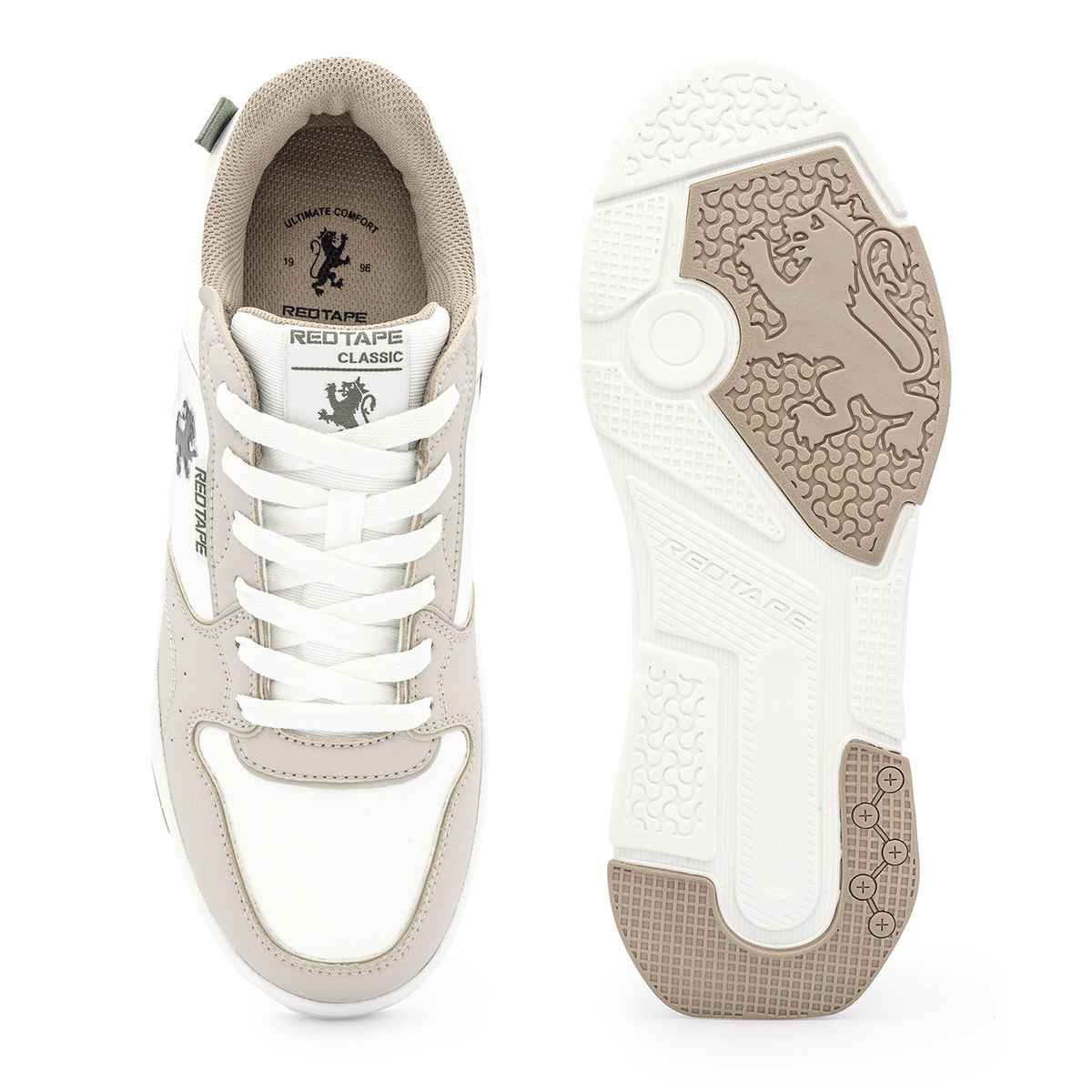 Red Tape Men's Lifestyle Sneakers | Durable Traction | Lightweight | White and Beige - UK 7