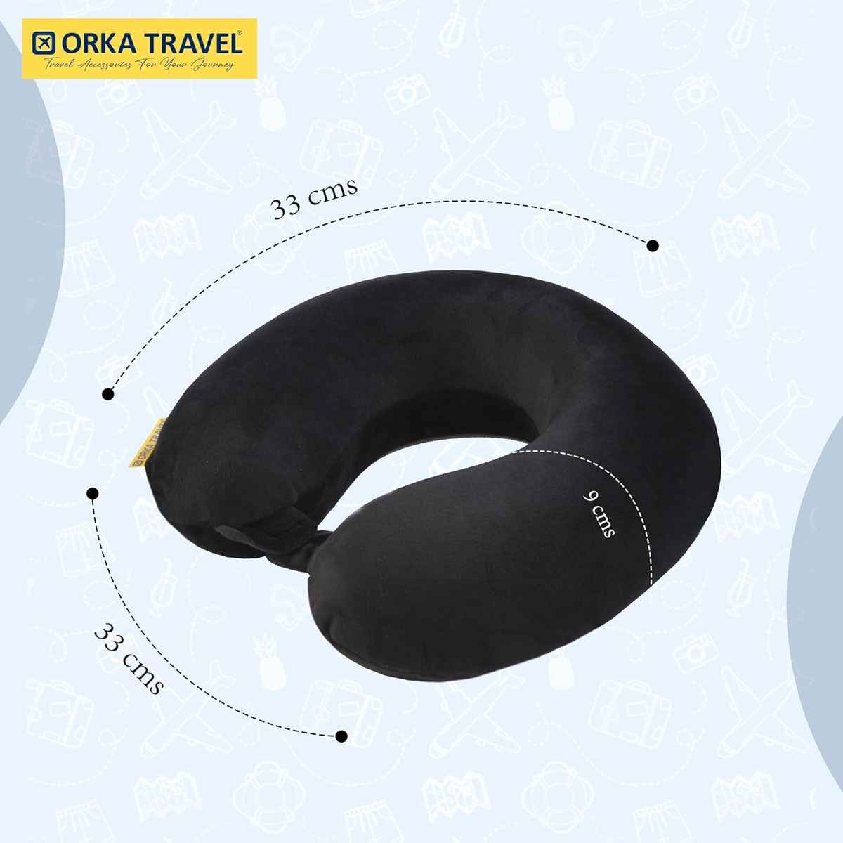 Orka Travel Solid Super Soft Memory Foam U Neck Pillow - Black