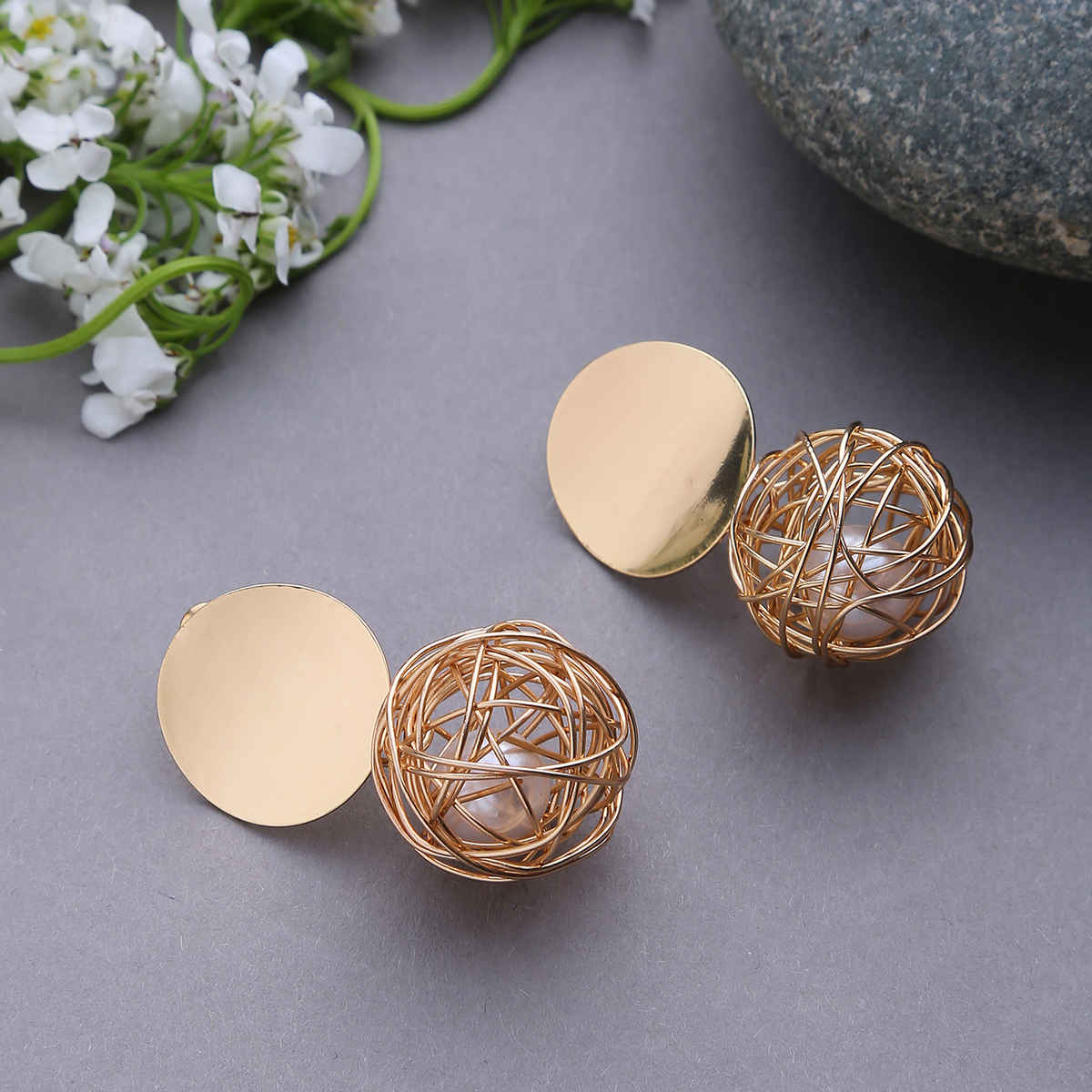 Sohi Gold-Plated Contemporary Drop Earrings