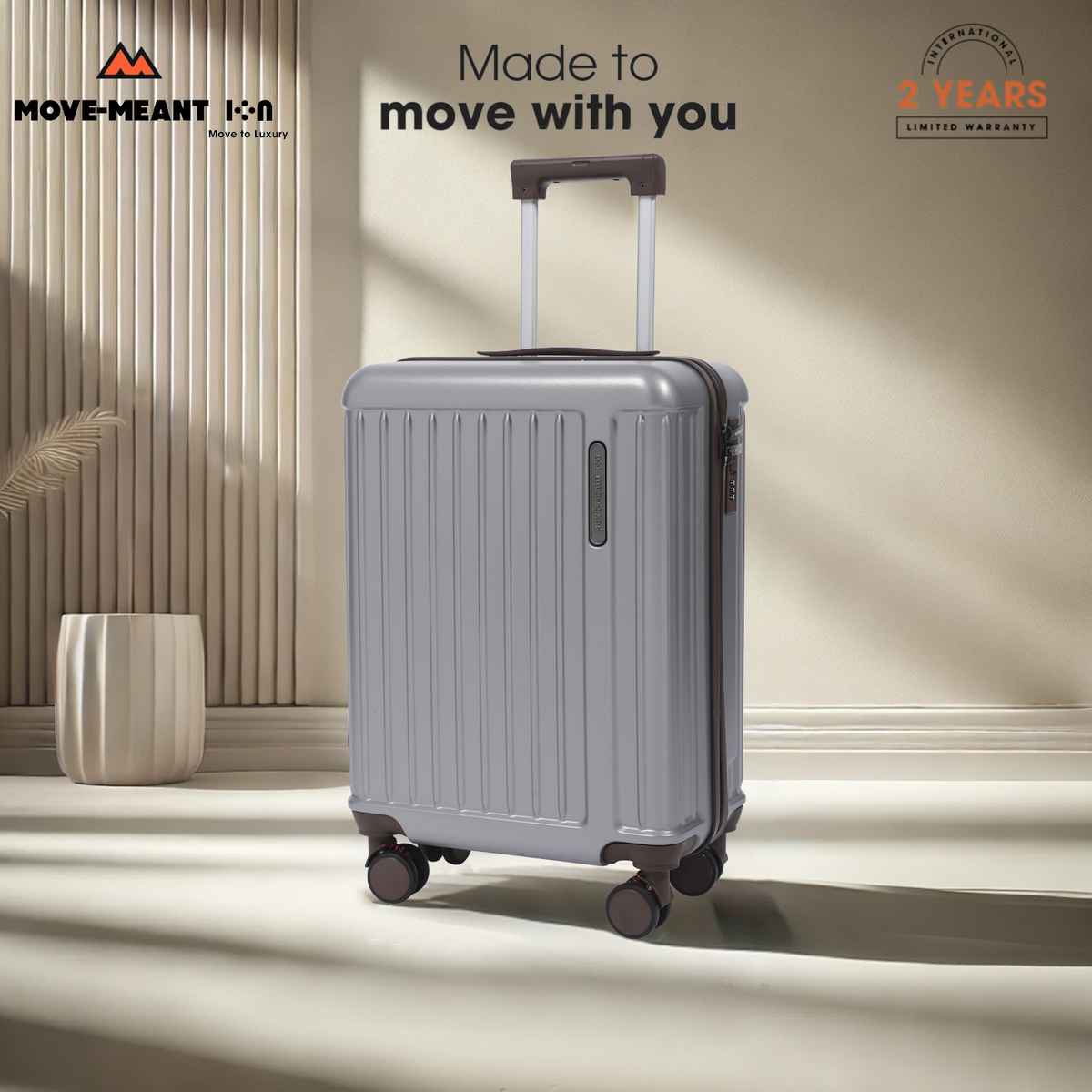 Move-Meant Travel Fun Cabin Suitcase Silver | 8 Wheels | Number Lock | Polycarbonate Travel Bag - 55 cm