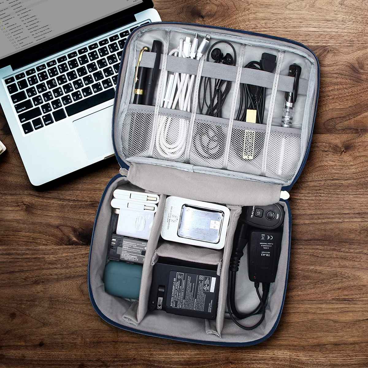 Awestuffs Gadget Organizer for Electronics Accessories, Cables, Phones | Navy Blue