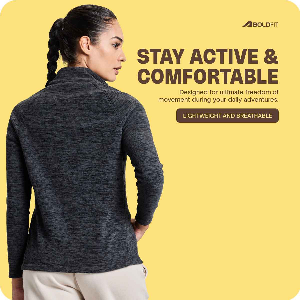Boldfit Women's Sweatshirt Half Zipper Heavy Fleece Natural Insulation Anti Pilling | Grey - M