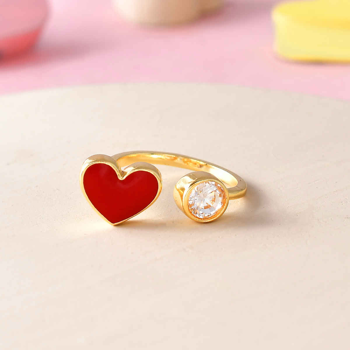 Voylla Valentine's Day Red Heart Open Finger Ring