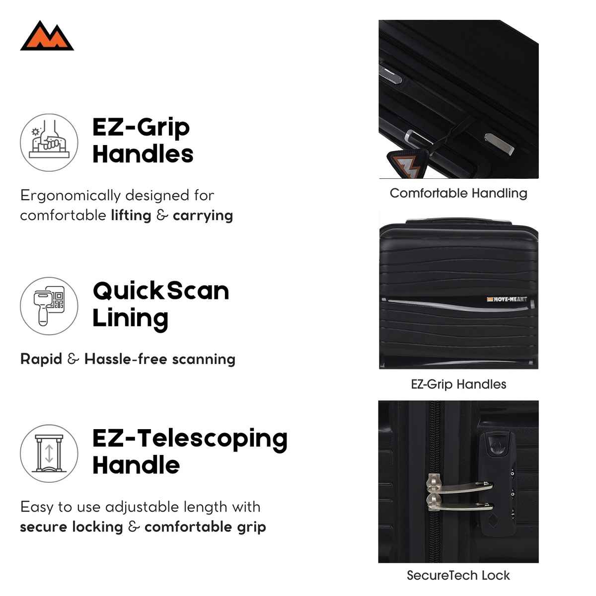 Move-Meant WanderWare Small Cabin Suitcase Polypropylene Black Trolley Bag for Men & Women - 55 cm