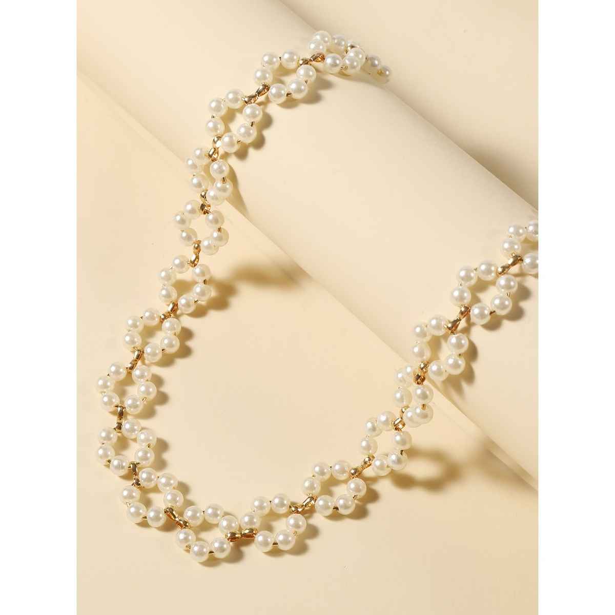Shining Diva Fashion Stylish Pearl Chain Pendant Choker Necklace for Women and Girls | 14633np