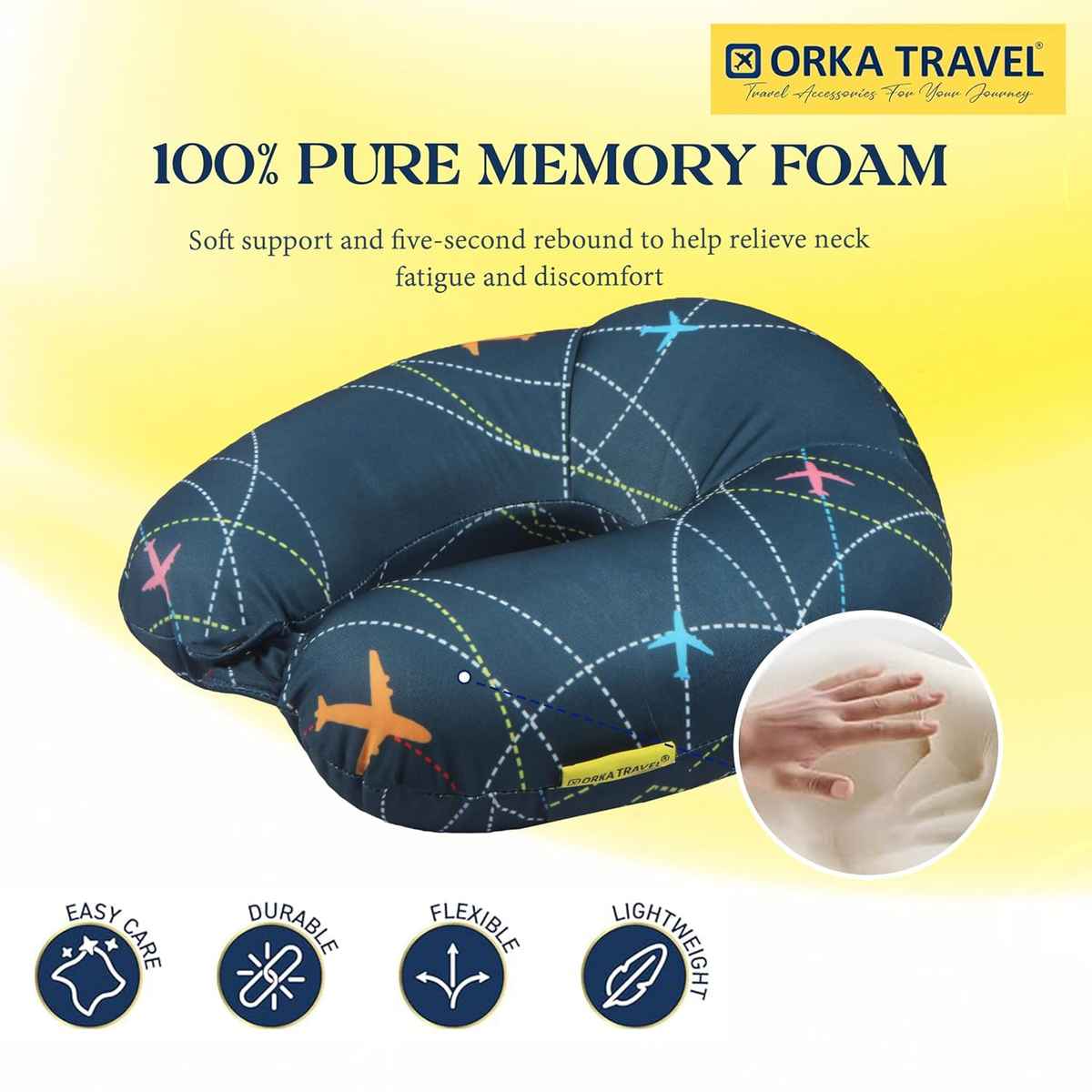 Orka Travel High Back Digital Printed Memory Foam U Neck Pillow| | Planes