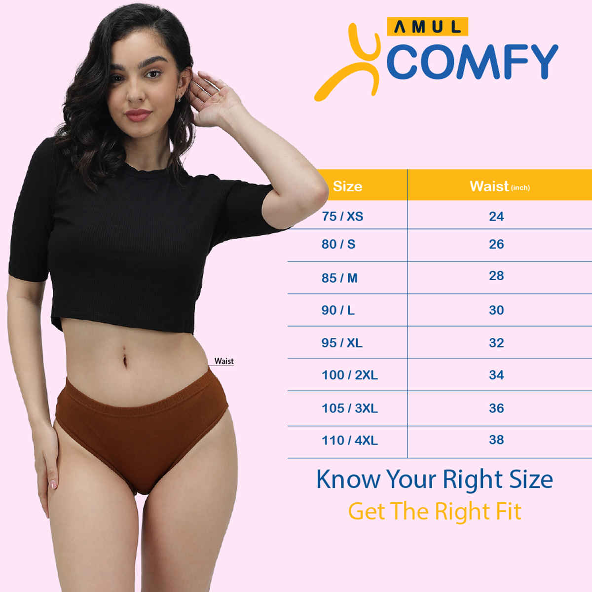 Amul Comfy Women's Cotton Plain Panty | Inner Elastic | Assorted - 90 cm