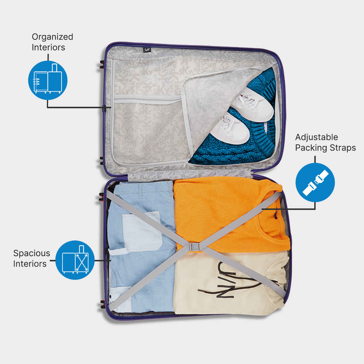 Skybags Unisex ABS 55 L Trolley Bag | Blue - 55.5 cm