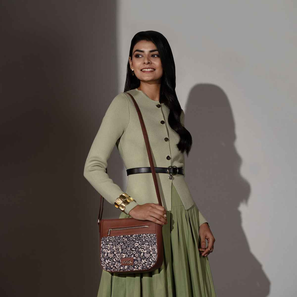 Zouk Women's Vegan Leather and Handcrafted Fabric 4 L Sling Bag | Multicolour - One Size