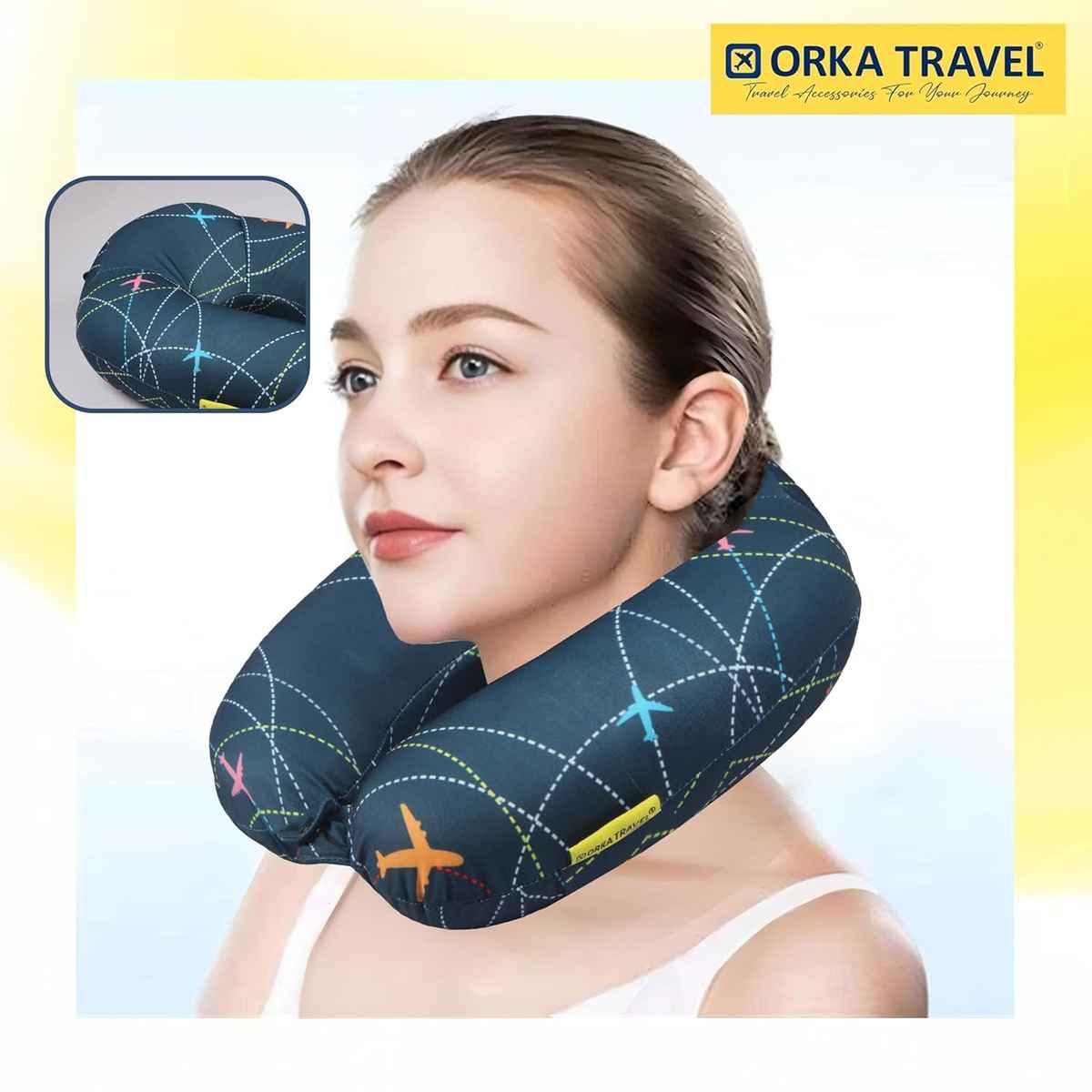 Orka Travel High Back Digital Printed Memory Foam U Neck Pillow| | Planes