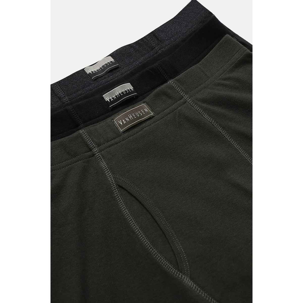 Van Heusen Men Pure Black, Dark Grey,Peat Pack Of 3 Combed Anti Bacterial Boxer Briefs |L