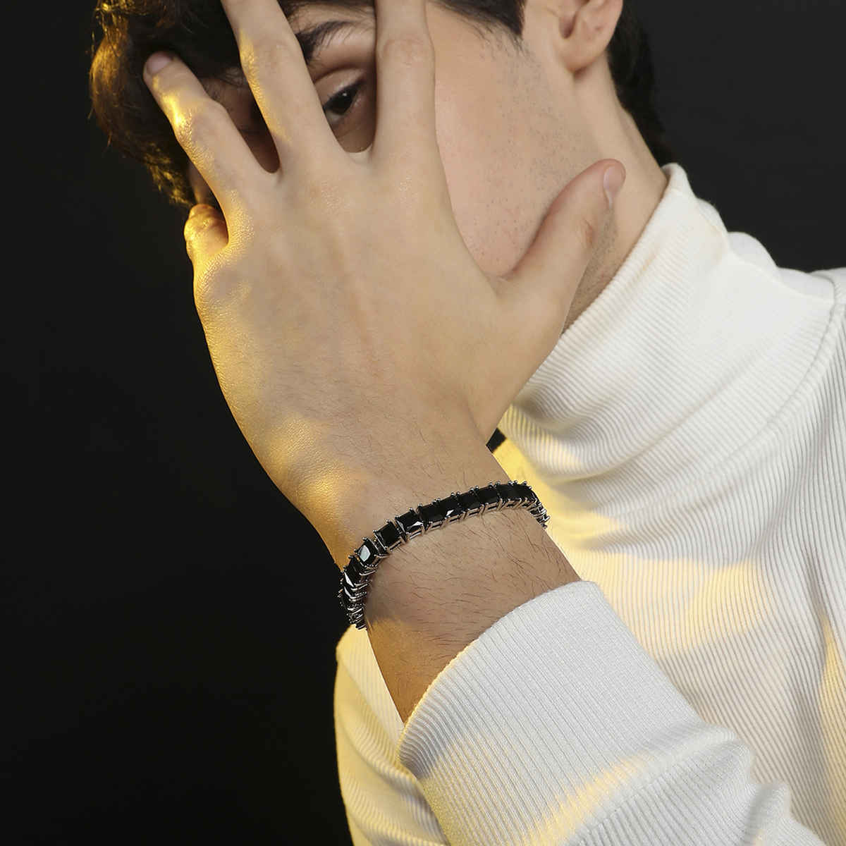 French Accent Square Stone Tennis Bracelet - Charcoal Black