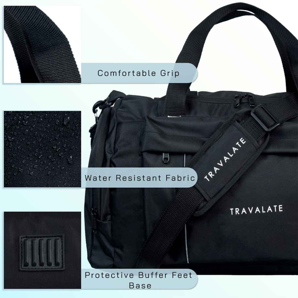 TRAVALATE Polyester Travel Duffle Luggage Bag | Multi Pocket Ultra-Light | Black - 45 L