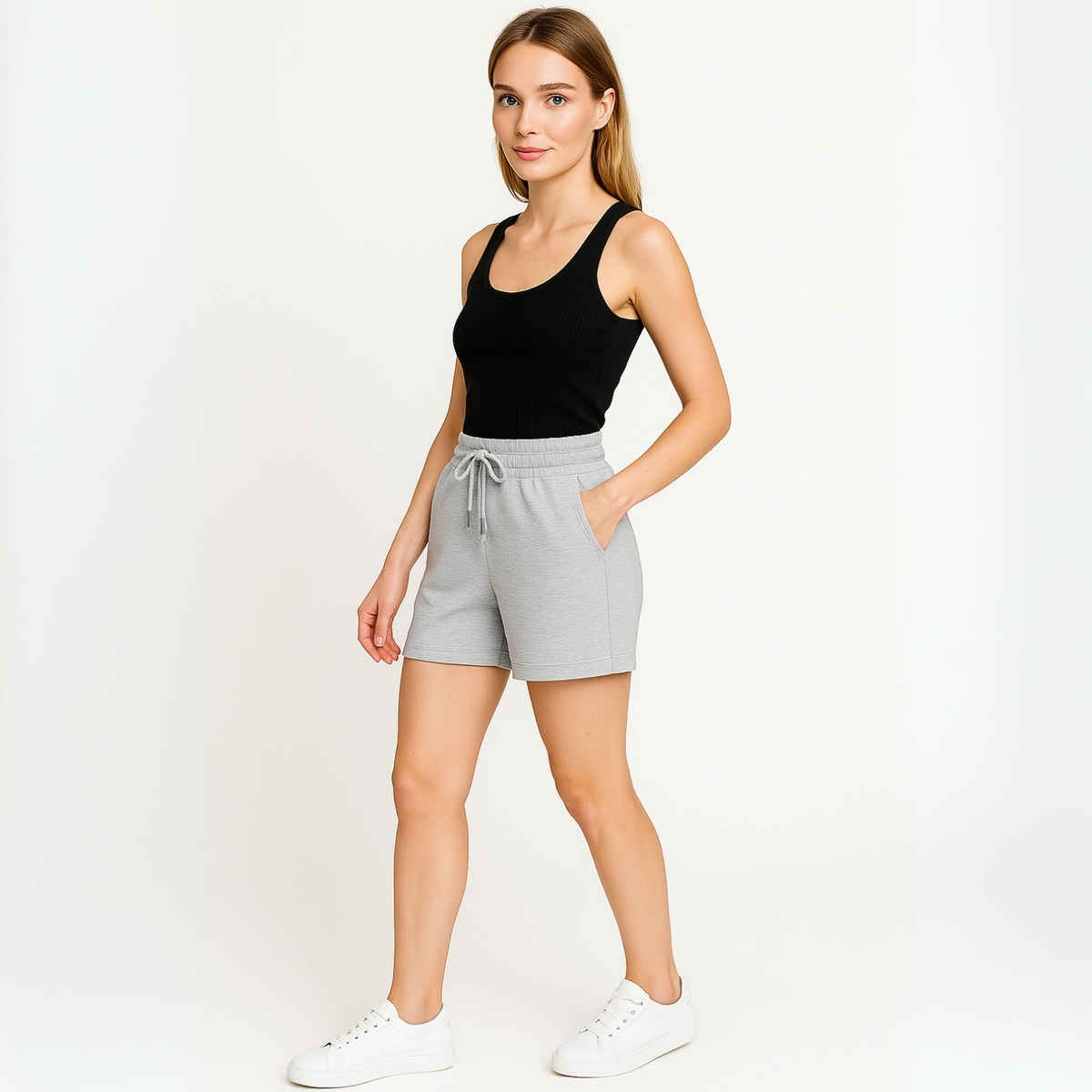EQL Women's Pure Cotton Shorts | Light Grey Melange - M