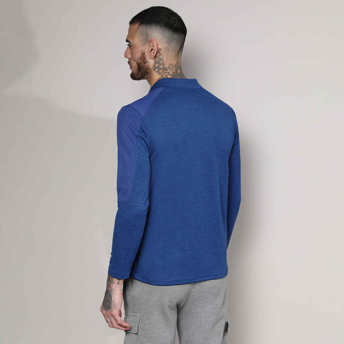 Campus Sutra Men's Contrast Activewear T-shirt | Blue - L