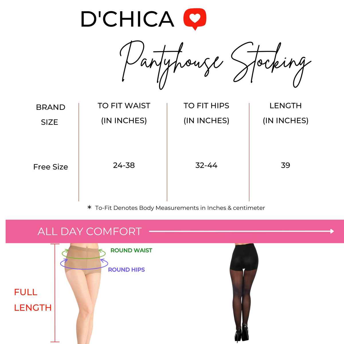 D'Chica Women Pantyhose Stockings | Seamless, Lightweight | Skin-FS